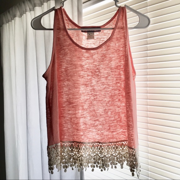 Rebel Sugar Tops - Pink and White Tank with Lace Trim